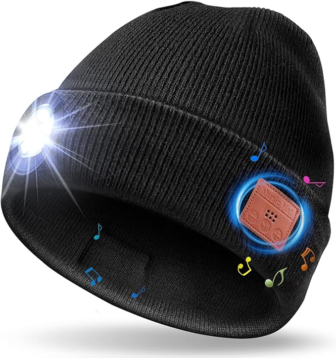 LED Bonnet Bluetooth Homme, Bonnet de Musique Bluetooth, Bonnet